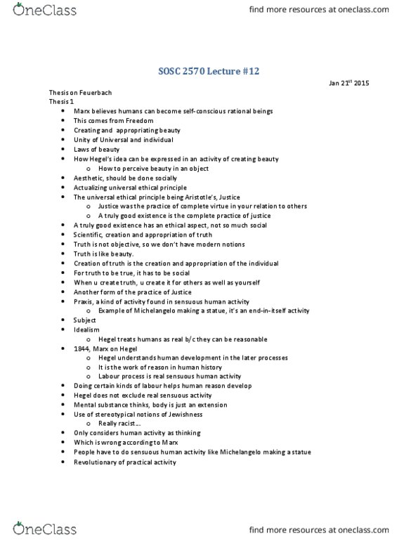 SOSC 2570 Lecture Notes - Lecture 12: Mental Substance, For Marx, Homo Economicus thumbnail