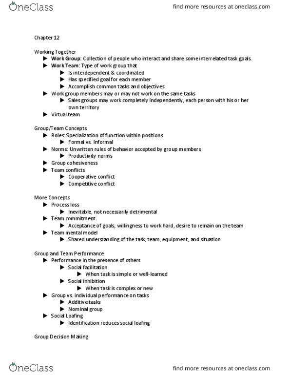 PSYC 3310 Lecture Notes - Lecture 12: Social Loafing, Virtual Team, Social Inhibition thumbnail