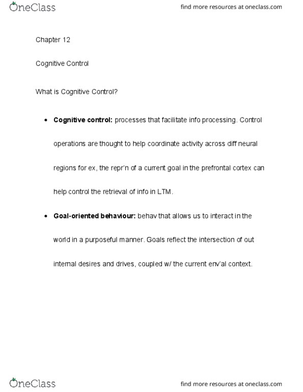 PSYB55H3 Chapter Notes - Chapter 12.1: Executive Functions, Prefrontal Cortex, Frontal Lobe thumbnail