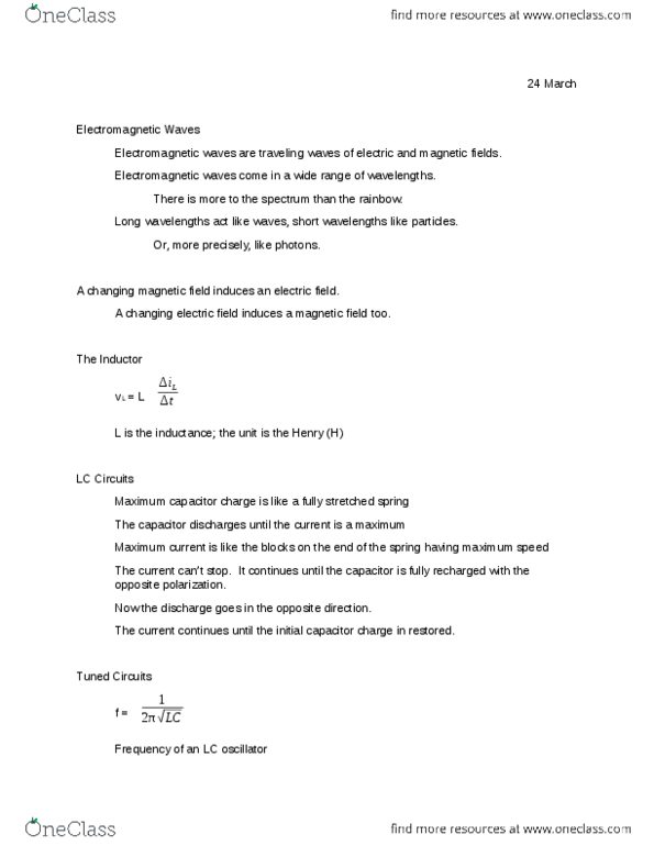 PH 122 Lecture Notes - Electromagnetic Radiation, Electronic Oscillator, Inductor thumbnail