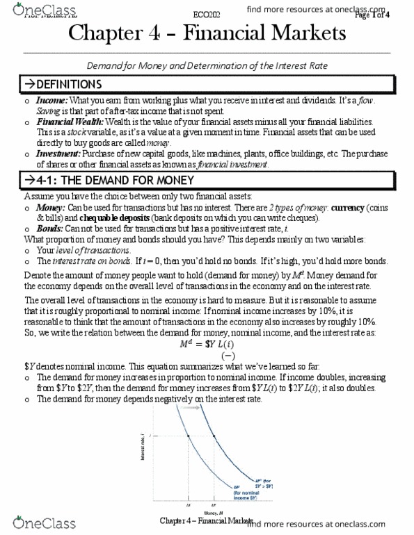 ECO202Y5 Chapter Notes - Chapter 4: Inverse Relation, Demand For Money, Open Market Operation thumbnail