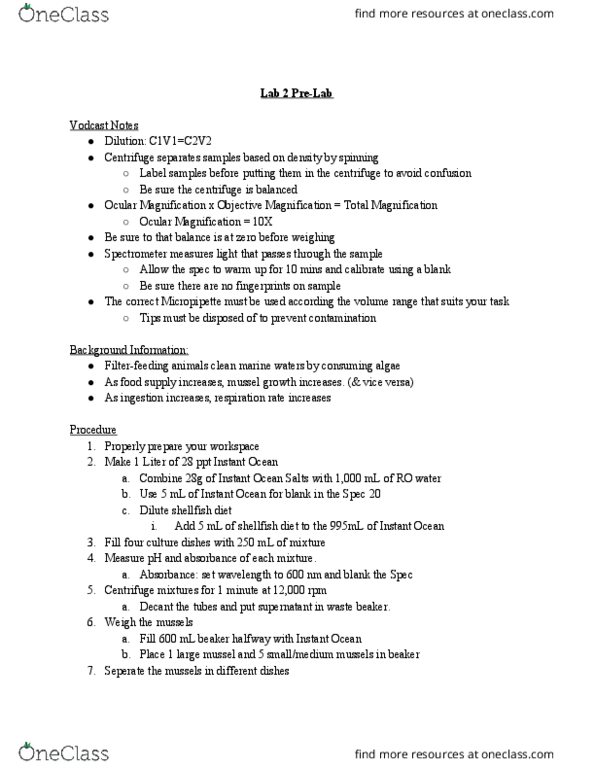 BIO 204 Lecture Notes - Lecture 2: Podcast, Pipette, Absorbance thumbnail
