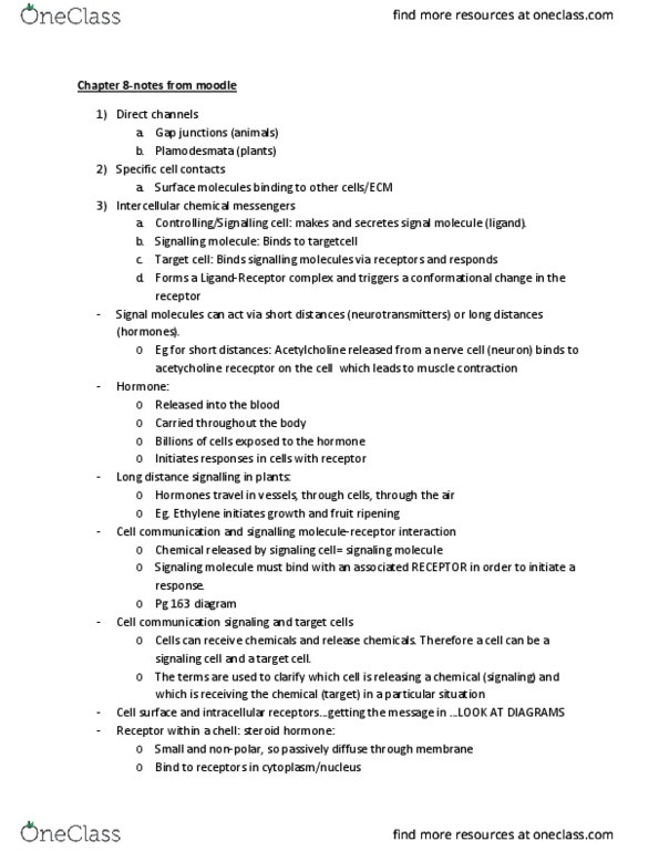 BIOL 1000 Chapter Notes - Chapter 8.4: Codocyte, Ethylene, Neuron thumbnail