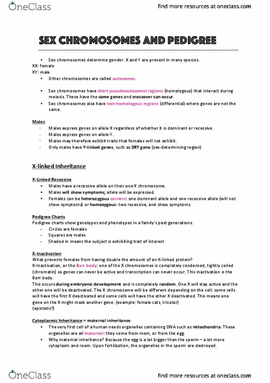 BIOL 1000 Chapter Notes - Chapter 1: Barr Body, Allosome, Pseudoautosomal Region thumbnail