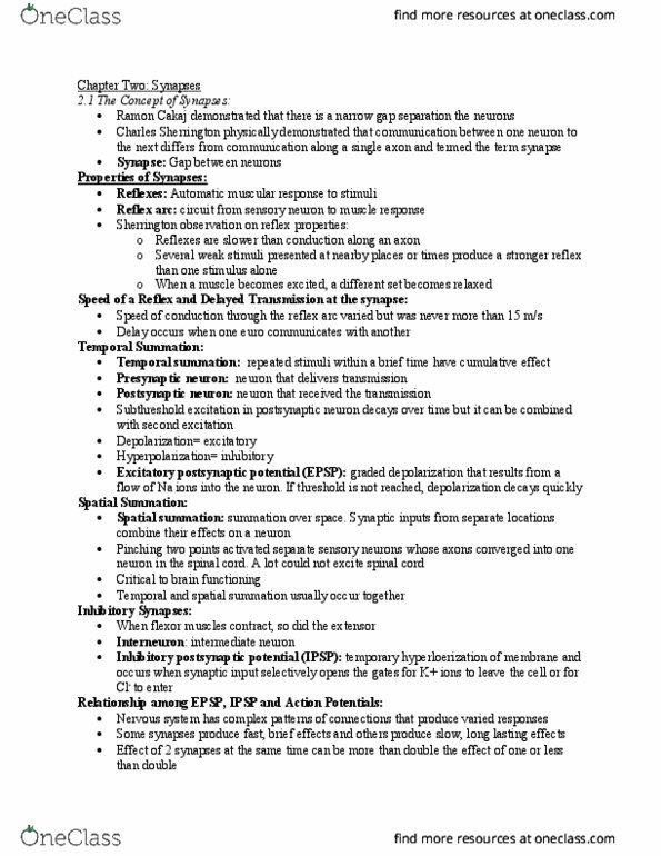 PSYC 2240 Chapter Notes - Chapter 2: Inhibitory Postsynaptic Potential, Excitatory Postsynaptic Potential, Reflex Arc thumbnail