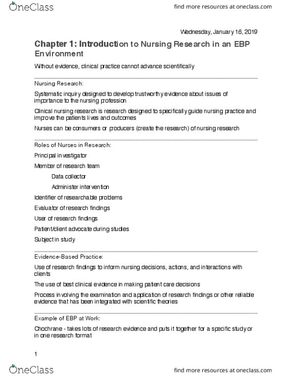 NSG 4419 Lecture 1: Introduction to Nursing Research in an EBP Environement (1) thumbnail