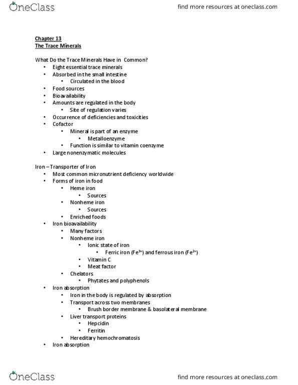 NUTR 2332 Chapter Notes - Chapter 13: Hfe Hereditary Haemochromatosis, Brush Border, Hepcidin thumbnail