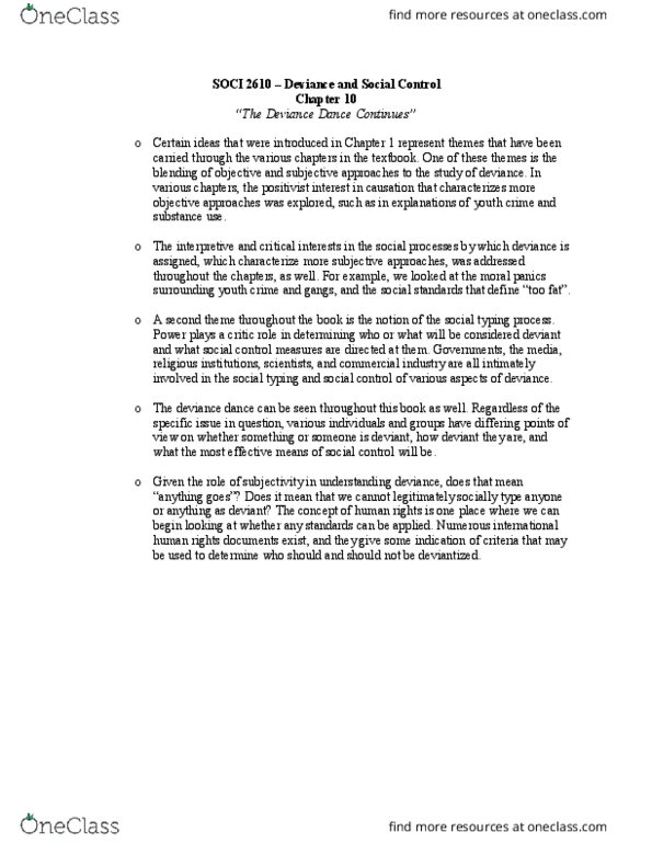 SOCI 2610H Chapter Notes - Chapter 10: Social Control thumbnail
