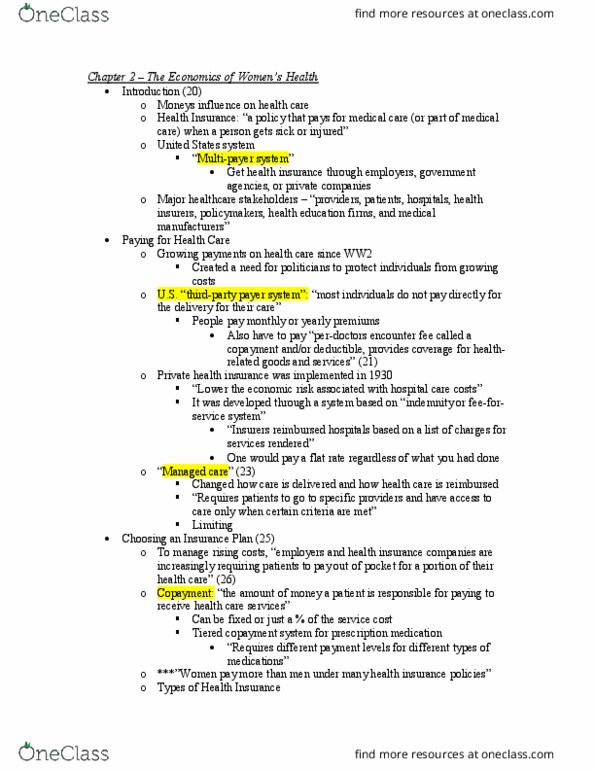 NSG 230 Chapter Notes - Chapter 3: Copayment, Managed Care, Universal Health Care thumbnail