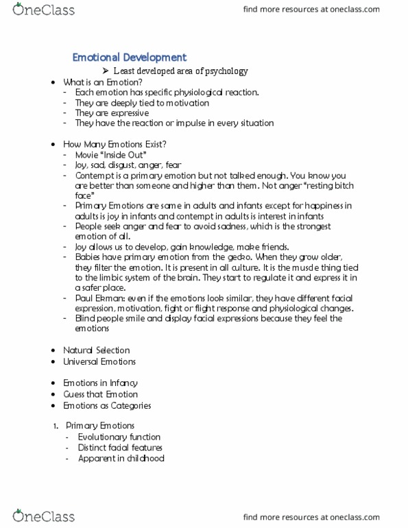PSYC 351 Lecture Notes - Lecture 25: Paul Ekman, Limbic System thumbnail