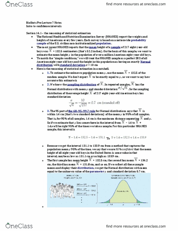 Biology 2244A/B Lecture Notes - Lecture 7: National Health And Nutrition Examination Survey, Confidence Interval, Standard Deviation thumbnail