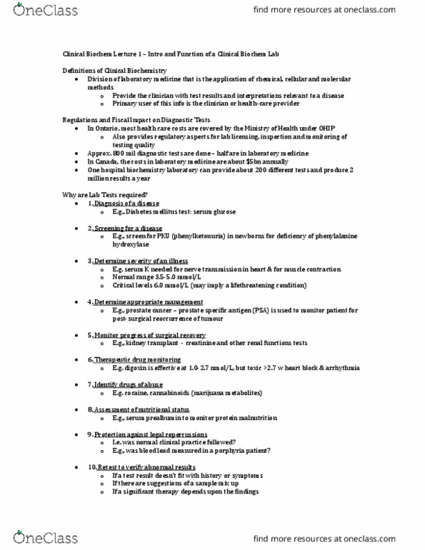 Biochemistry 3386B Lecture Notes - Lecture 1: Therapeutic Drug Monitoring, Phenylalanine Hydroxylase, Prostate Cancer thumbnail