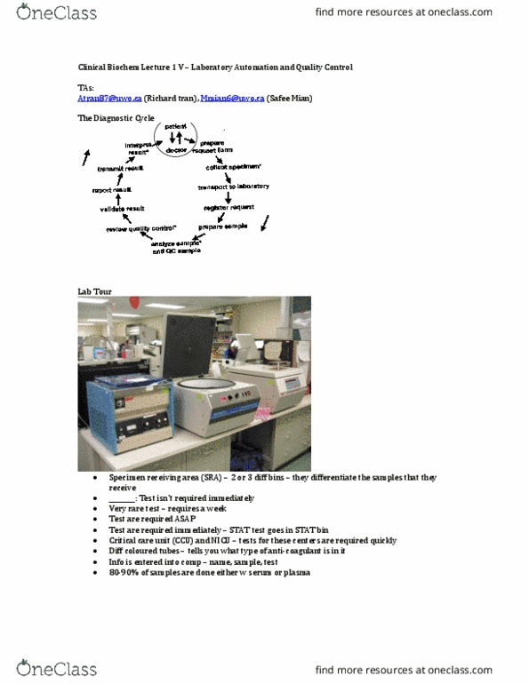 Biochemistry 3386B Lecture Notes - Lecture 1: Neonatal Intensive Care Unit, Anticoagulant, Quality Control thumbnail