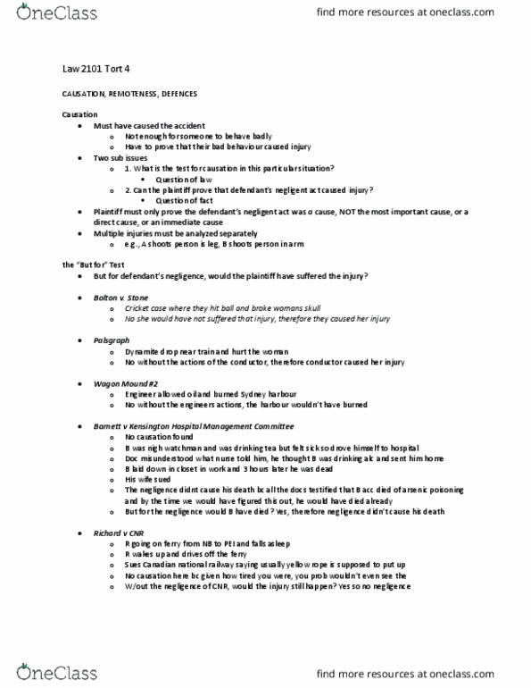 Law 2101 Lecture Notes - Lecture 4: Hospital Management Committee, Canadian National Railway, Arsenic Poisoning thumbnail