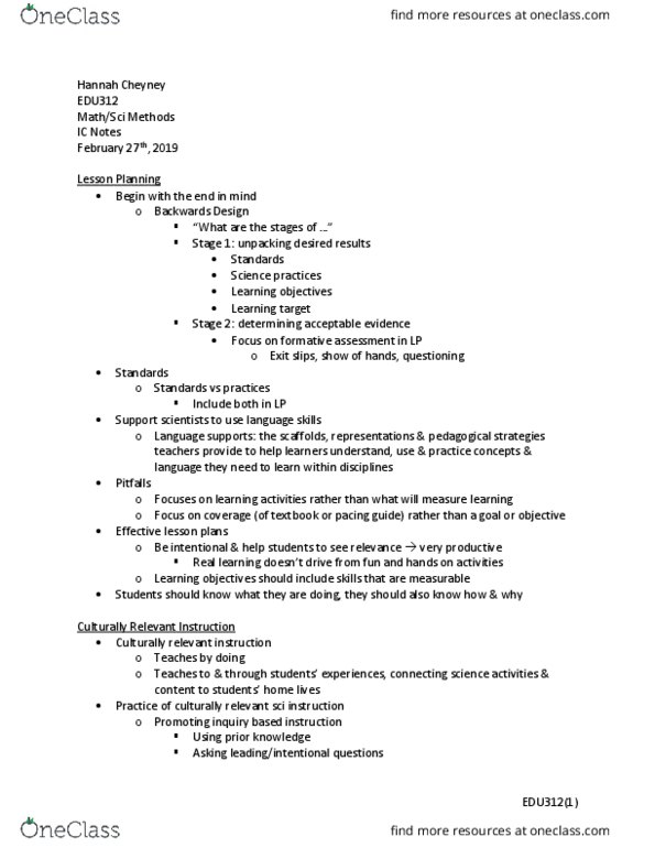 EDU309 Lecture Notes - Lecture 5: Formative Assessment thumbnail