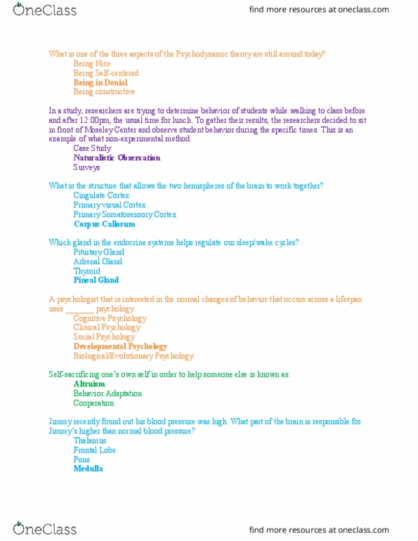 PSY100 Quiz Exam 1 Review Questions With Answers