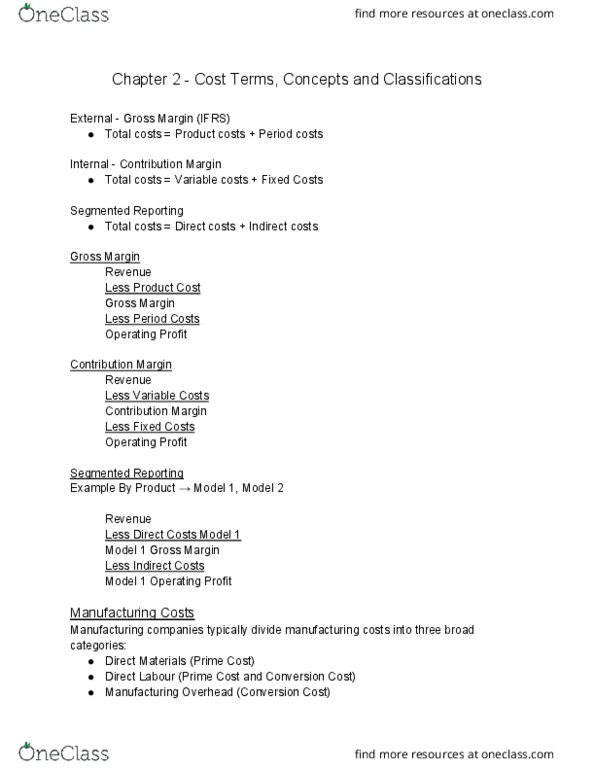 AFM102 Lecture Notes - Lecture 2: Indirect Costs, Fixed Cost, Variable Cost thumbnail