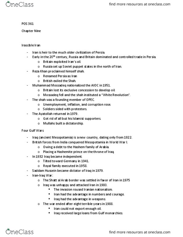 POS 361 Chapter Notes - Chapter 9: Shatt Al-Arab, Names Of God In Judaism, Arab Spring thumbnail