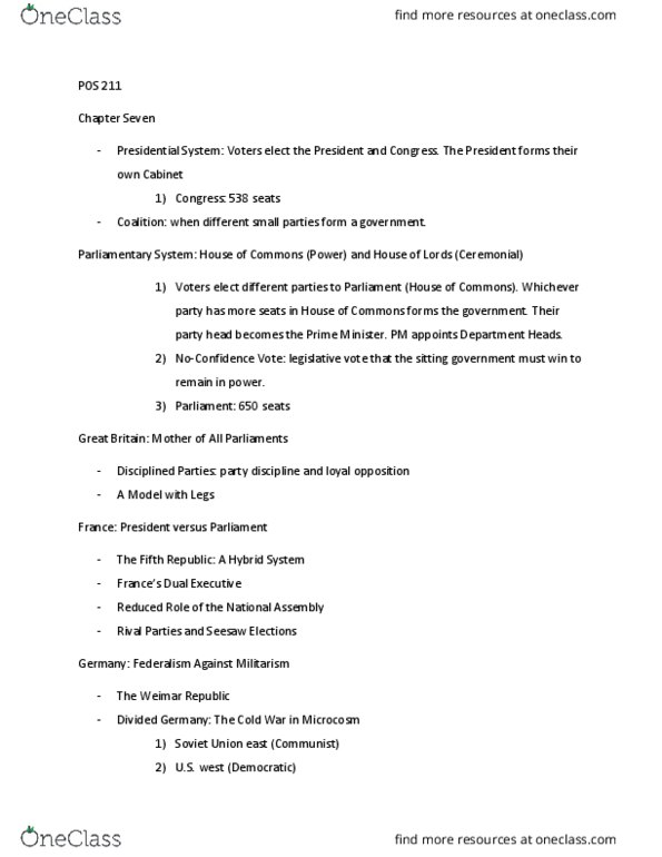 POS 211 Lecture Notes - Lecture 7: Militarism, Upper House, Camp David Accords thumbnail