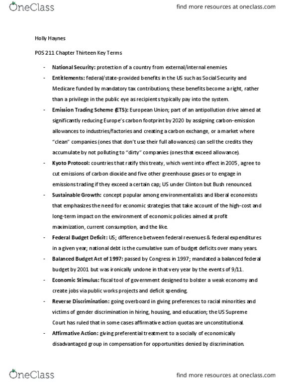 POS 211 Chapter Notes - Chapter 13: Kyoto Protocol, Carbon Footprint, Economic Liberalism thumbnail