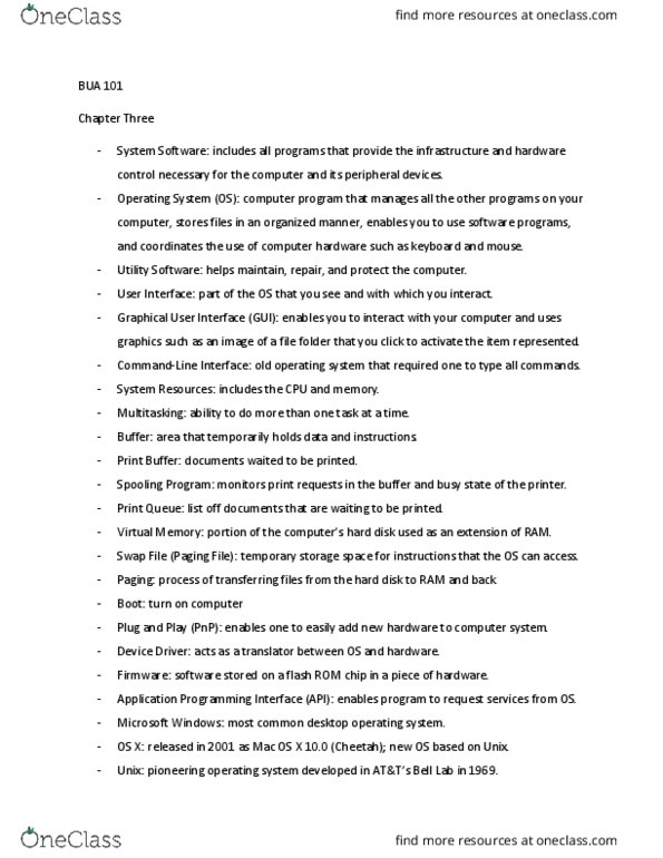 BUA 101 Chapter Notes - Chapter 3: Graphical User Interface, Application Programming Interface, Computer Hardware thumbnail