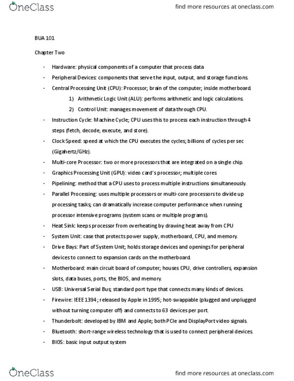 BUA 101 Chapter Notes - Chapter 2: Graphics Processing Unit, Ieee 1394, Arithmetic Logic Unit thumbnail