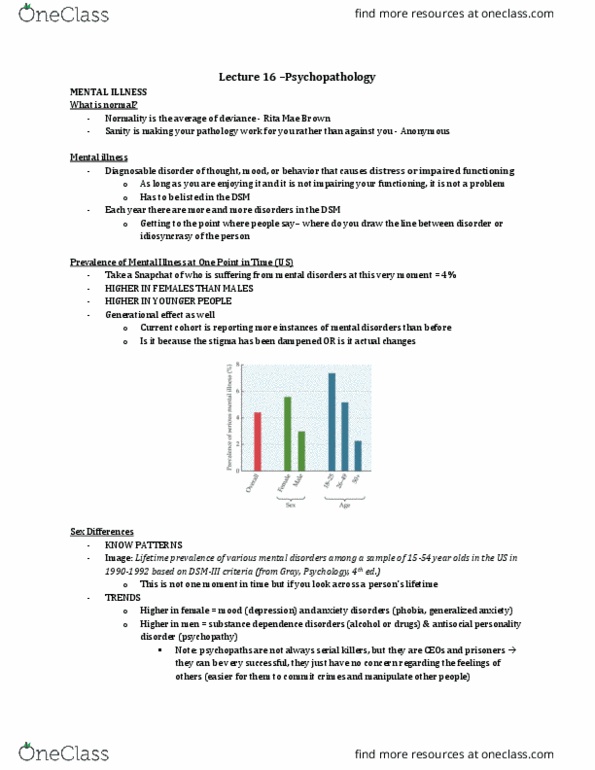 Psychology 2220A/B Lecture Notes - Lecture 16: Rita Mae Brown, Antisocial Personality Disorder, Mental Disorder thumbnail