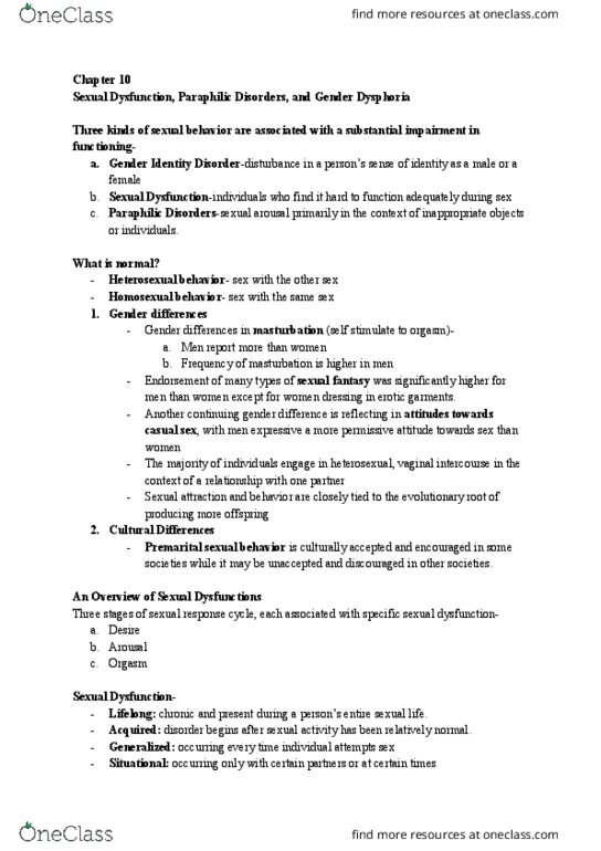 PSYCH257 Chapter Notes - Chapter 10: Human Sexual Response Cycle, Sexual Dysfunction, Casual Sex thumbnail