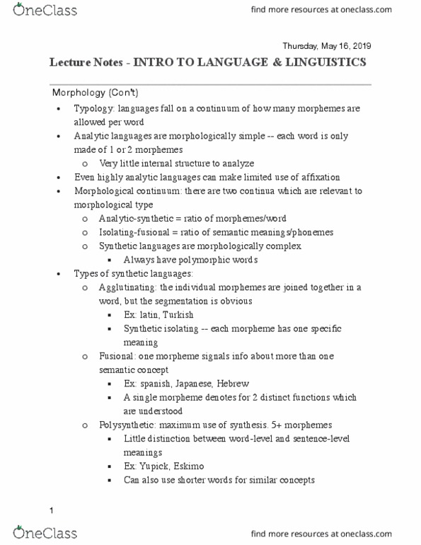 LING 1150 Lecture Notes - Lecture 8: Morphophonology, Phoneme thumbnail