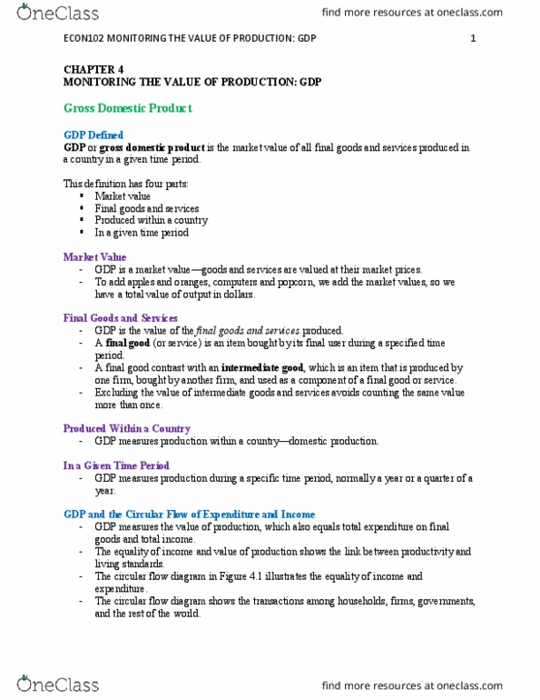 ECON102 Chapter Notes - Chapter 4: Final Good, Intermediate Good, Potential Output thumbnail