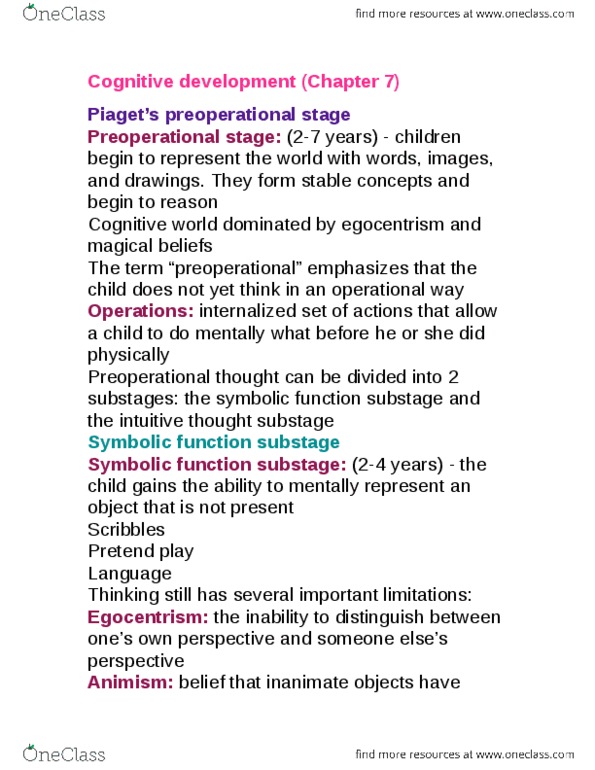 PSYO 2090 Chapter Notes - Chapter 7: Early Childhood Education, Numeracy, Lev Vygotsky thumbnail
