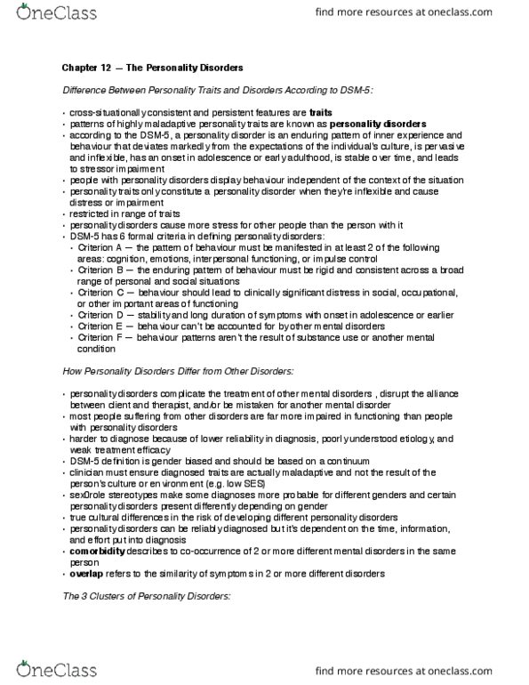 Psychology 2310A/B Chapter Notes - Chapter 12: Dependent Personality Disorder, Mental Disorder, Dsm-5 thumbnail
