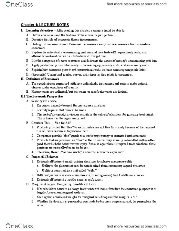 ECONO-2202 Lecture Notes - Lecture 1: Marginal Cost, Marginal Utility, Opportunity Cost thumbnail