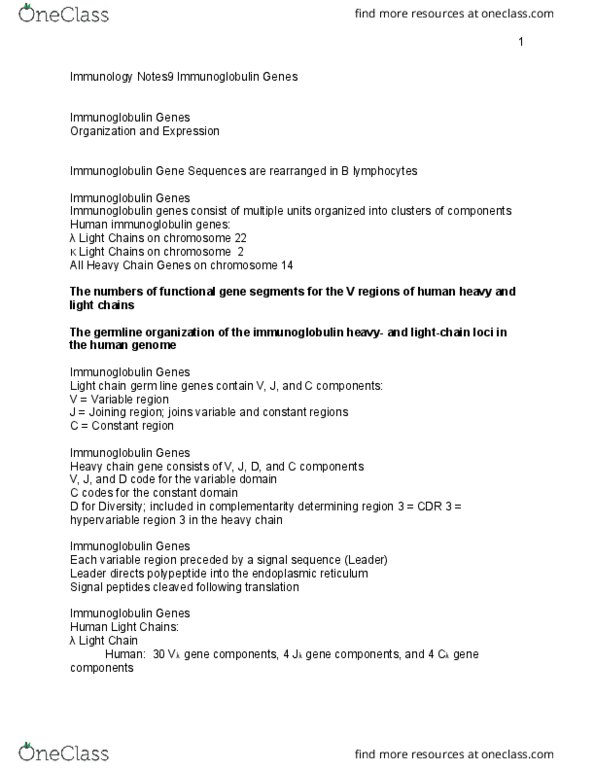BIOL 3327 Lecture Notes - Lecture 9: Complementarity-Determining Region, Hypervariable Region, Endoplasmic Reticulum thumbnail