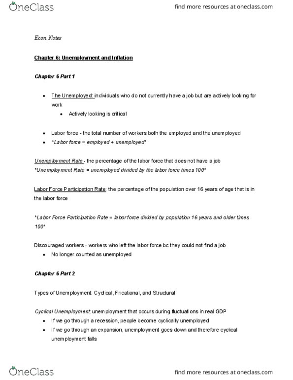 EC 202 Chapter Notes - Chapter 6: Unemployment, Business Cycle thumbnail