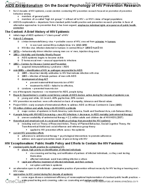 Psychology 2075 Chapter Notes -Simian Immunodeficiency Virus, Aids, Partner Notification thumbnail