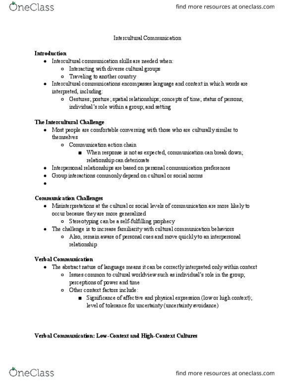 NUTR-2160 Lecture Notes - Lecture 1: Intercultural Communication, Interpersonal Relationship, Stereotype thumbnail