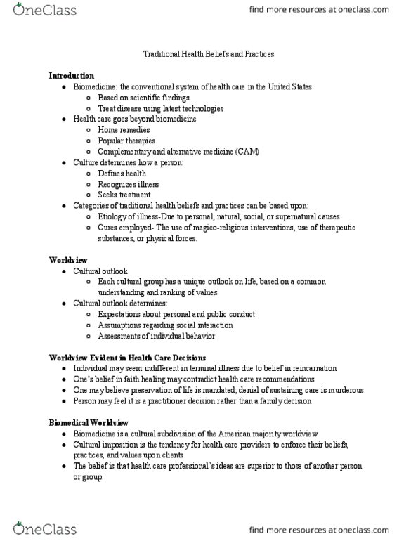 NUTR-2160 Lecture Notes - Lecture 2: American Majority, Biomedicine, Faith Healing thumbnail