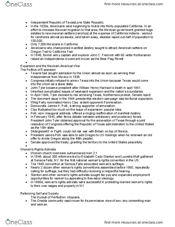HIST 17B Lecture Notes - Lecture 14: Elizabeth Cady Stanton, California Republic, Lucretia Mott thumbnail