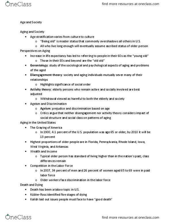 SOC 12050 Lecture Notes - Lecture 14: Disengagement Theory, Ascribed Status, Ageism thumbnail