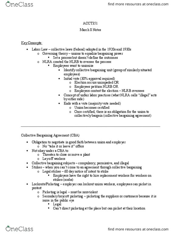 ACCT351 Lecture Notes - Lecture 7: Nfl Collective Bargaining Agreement, National Labor Relations Board, Picketing thumbnail