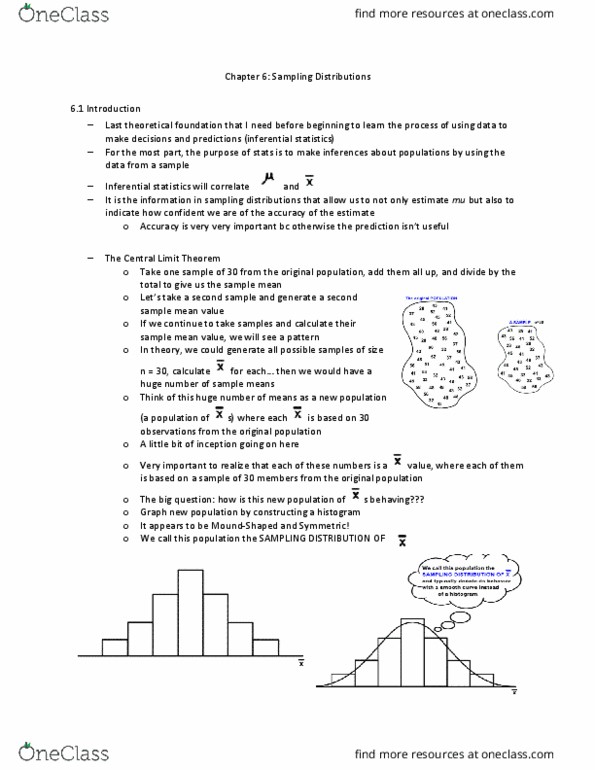 STAT 218 Chapter Notes - Chapter 6: Central Limit Theorem, Sampling Distribution, Statistical Inference thumbnail