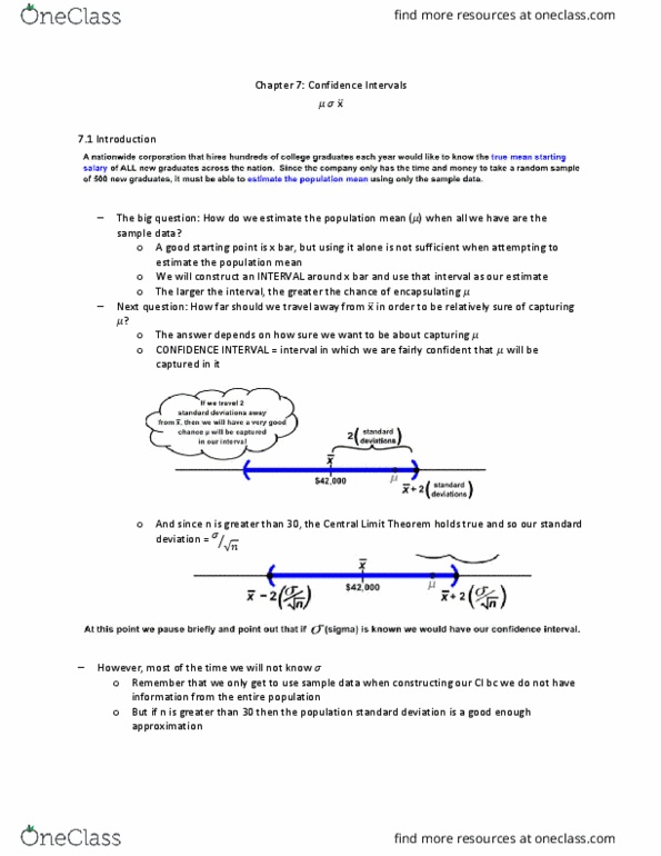 STAT 218 Chapter Notes - Chapter 7: Confidence Interval, Central Limit Theorem, Interval Estimation thumbnail