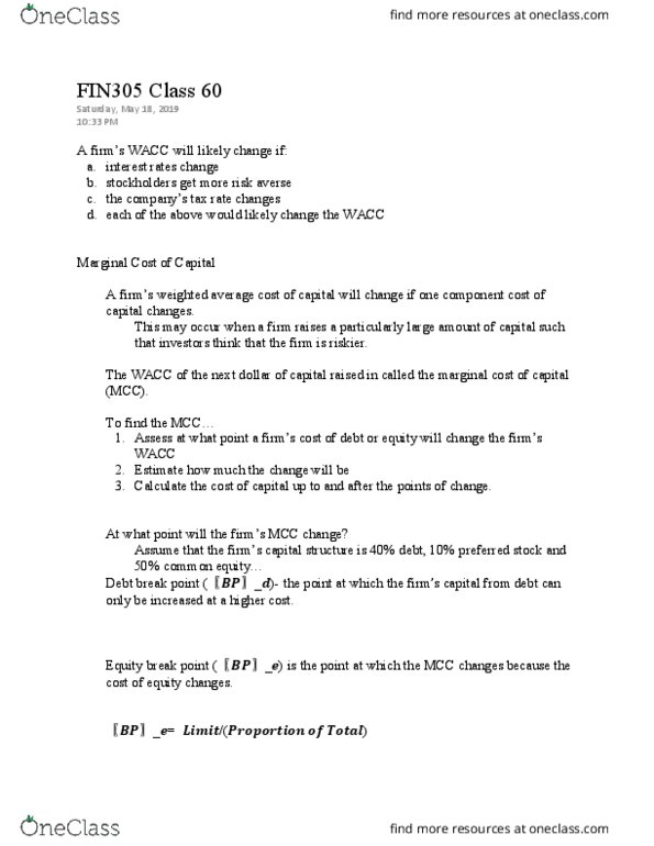 FIN 305 Lecture Notes - Lecture 60: British Rail Class 60, Marginal Cost, Preferred Stock thumbnail