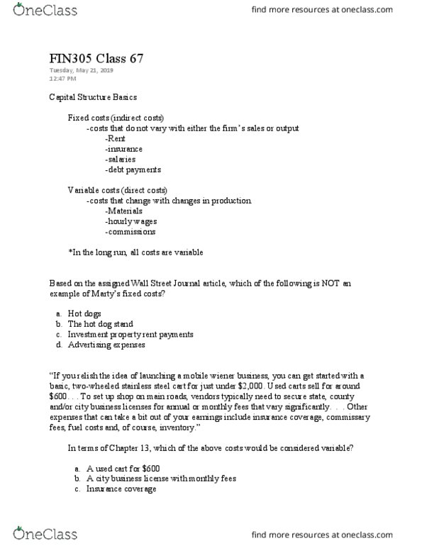 FIN 305 Lecture Notes - Lecture 67: Stainless Steel, Capital Structure thumbnail