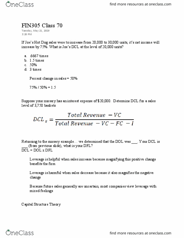 FIN 305 Lecture Notes - Lecture 70: Ambivalence, Capital Structure, Tax Deduction thumbnail