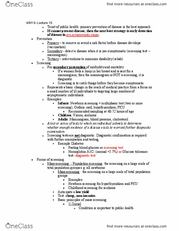 SAR HS 300 Lecture Notes - Lecture 16: Glucose Tolerance Test, Glycated Hemoglobin, Newborn Screening thumbnail