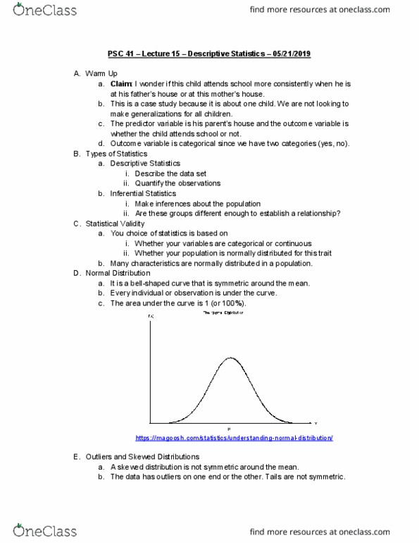 PSC 41 Lecture Notes - Lecture 15: Standard Deviation, Interquartile Range, Quartile cover image
