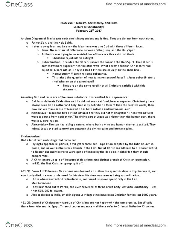 RELG 204 Lecture Notes - Lecture 4: Oriental Orthodoxy, Syriac Christianity, Tritheism thumbnail