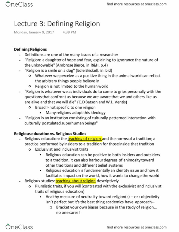 RELG 255 Lecture Notes - Lecture 3: Ambrose Bierce, Religious Education, Chosen People thumbnail